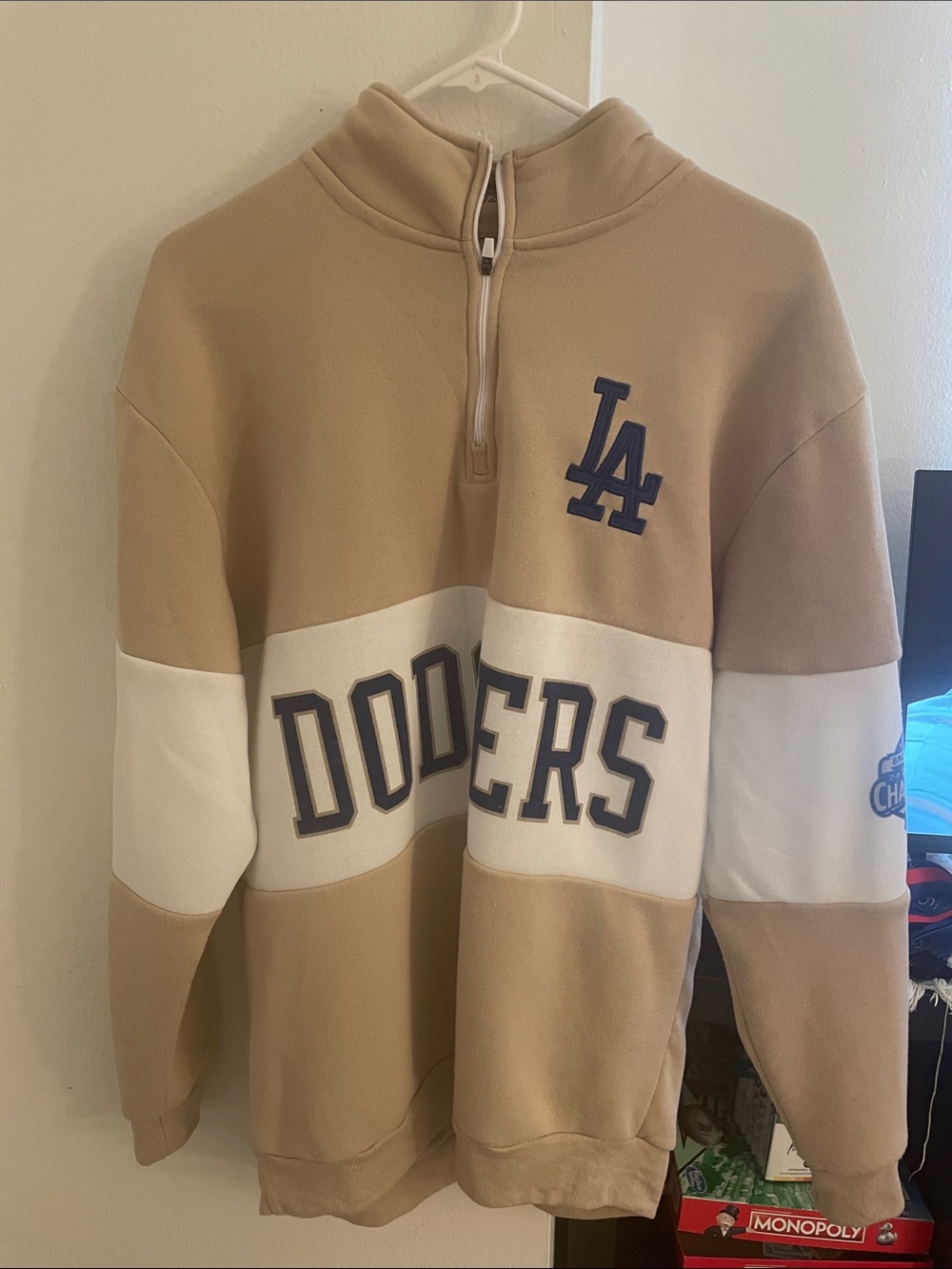 Los Angeles Dodgers Beige Quarter-Zip Pullover Sweatshirt